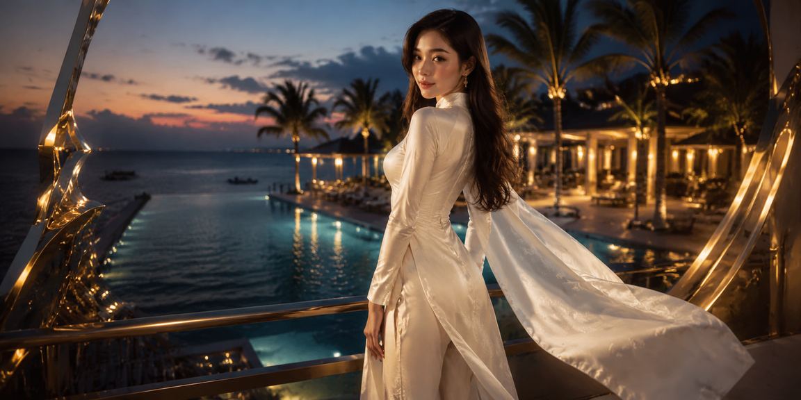 Người chơi tại Mũi Né sử dụng voucher cá cược trên điện thoại mặc áo dài truyền thống